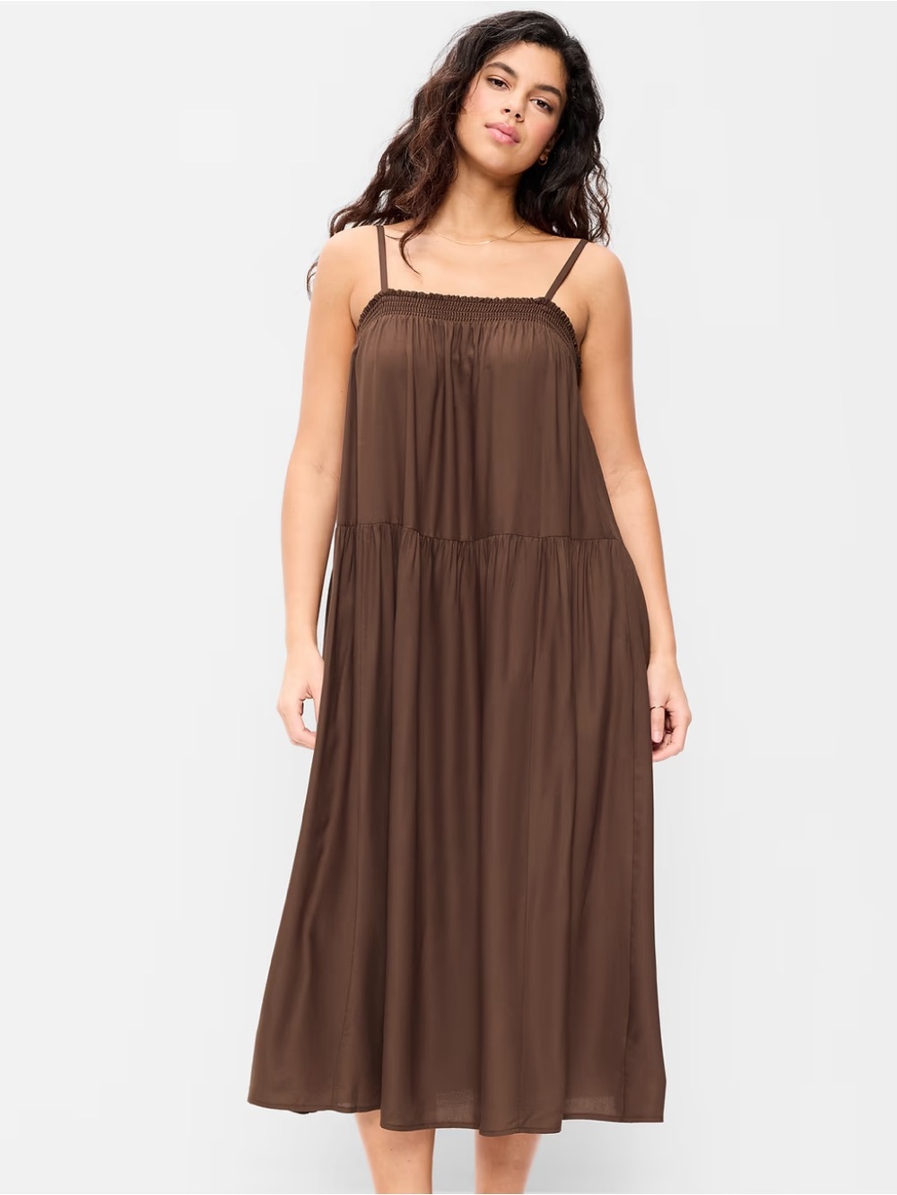 Old Navy Airy Smocked Strap Maxi Dress Chocolate Brown Large New with tags